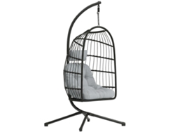 Silla colgante con forma de huevo, columpio de exterior con soporte y cinturón de seguridad, negro/gris claro ZENCORE SERVICES