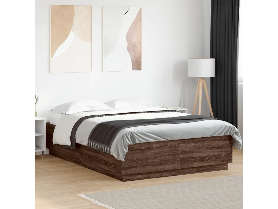 Estructura Cama Con Luces Led Madera Marrón Roble 120x200 Cm