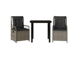 Conjunto de comedor de jardín de 3 piezas con cojines de mimbre, gris, EXCLUSIVO DE LA CASA (3 piezas)