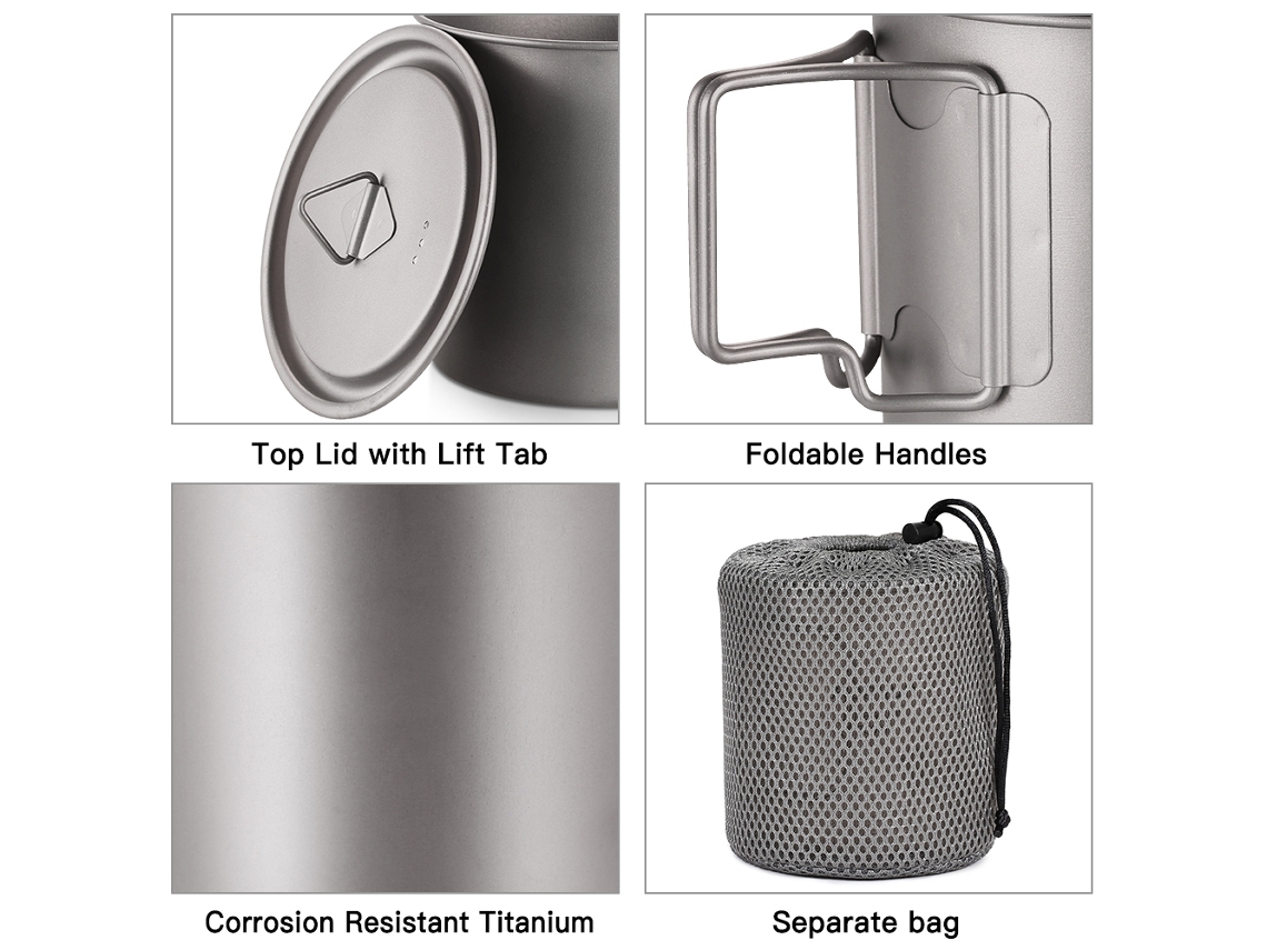 Juego De 2 Vasos Ultraligeros De Titanio De 350 Ml Y 650 Ml Con Asa Plegable Para Camping Y Picnics.