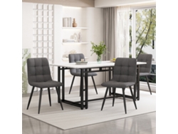 Mesa 140cm 4 Sillas Lino Gris Oscuro Negra