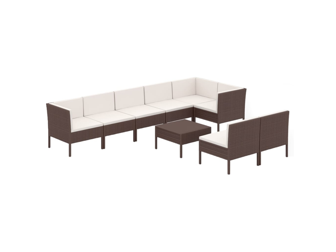 Conjunto 9 muebles de jardín VIDAXL y cojines ratán sintético marrón