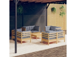 Conjunto de jardín DKD Home Decor de 9 piezas con cojines de pino gris