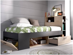 Cama Compacta 90X190 DKIT Lanka (Natural/Grafito - 96x218x99 cm)