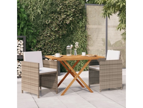 Conjunto 3 de comedor de jardín VIDAXL con cojines beige