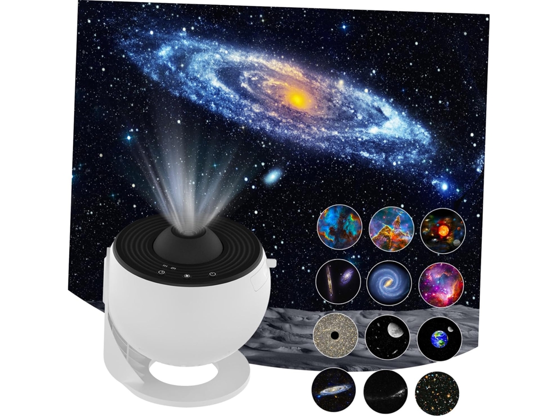 Proyector White Star Para Dormitorio Con 12 Discos De Película, Luna Y Patrones Lunares.