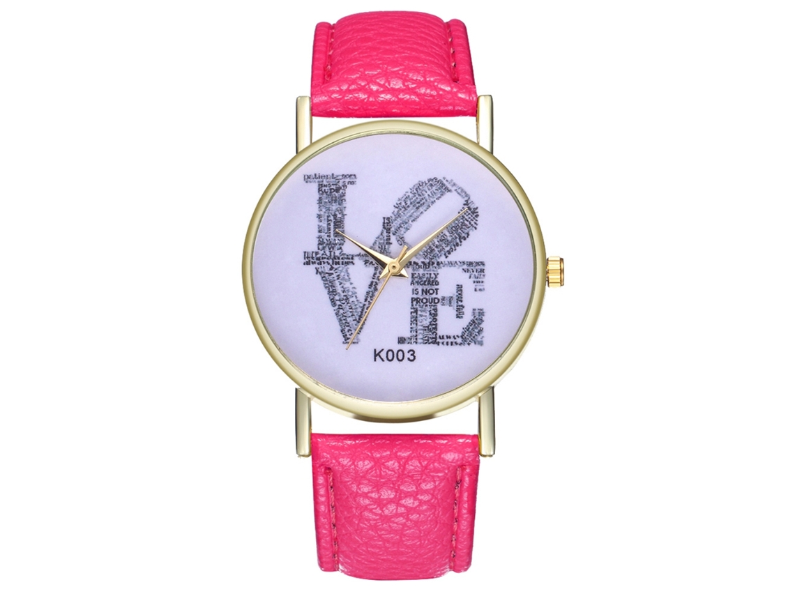 Reloj De Pareja Moderno Con Correa De Cuero, Movimiento De Cuarzo Analógico, Rosa Y Rojo.