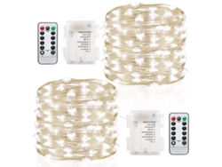 Pacote com 2 Pilhas À Prova D'Água 8 Modos Controle Remoto 100 Luzes Led para Decoração de Natal