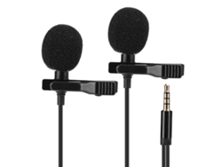 Microfone Colar Clip Duplo E1 Para Celular Transmissão Ao Vivo Gravação Entrevista Mini Preto