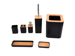 Baok-kit Bamboo Accesorios de Baño 7 Piezas: Jabonera, Porta Cepillos de Dientes y Accesorios para el Hogar y el Hotel - Negro