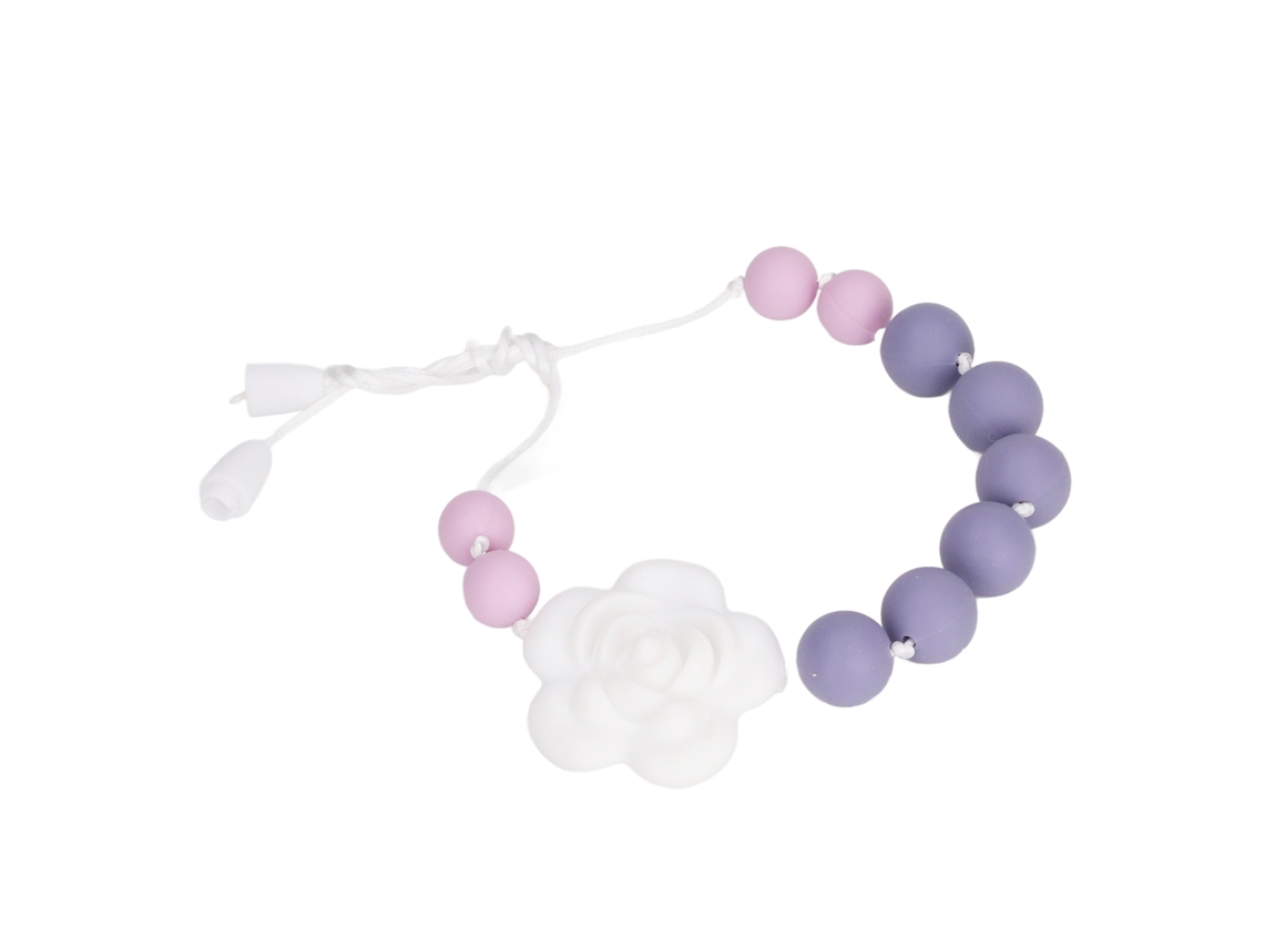 Collar Y Pulsera De Silicona Para La Dentición Con Colgante Rosa Para Bebé, Morado Y Lila.