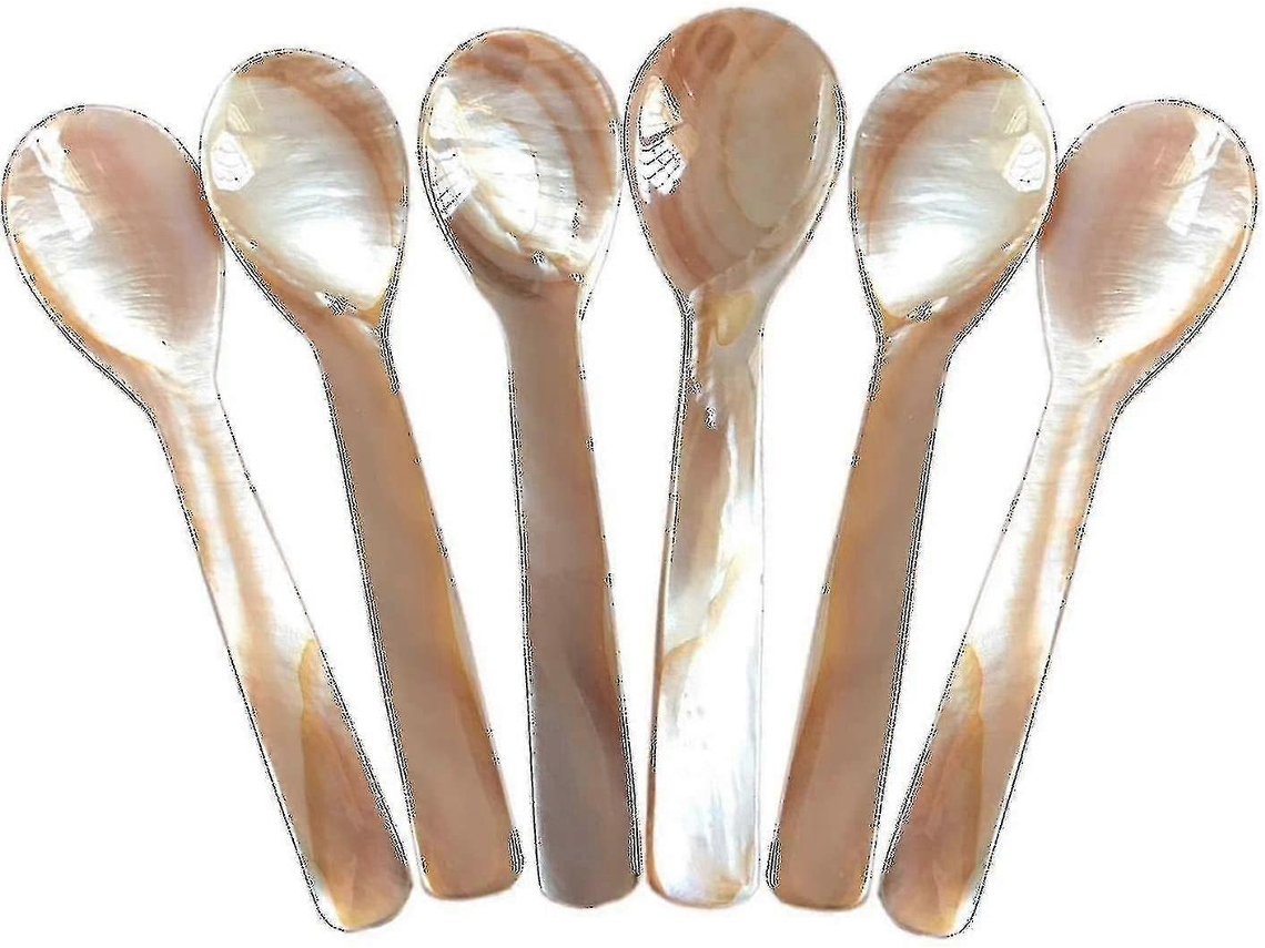 Set De 6 Cucharas De Nacre 11.5 Cm X 3 Cm Para Caviar Con Mango Redondo Ideal Para Servir Y Preservar El Sabor