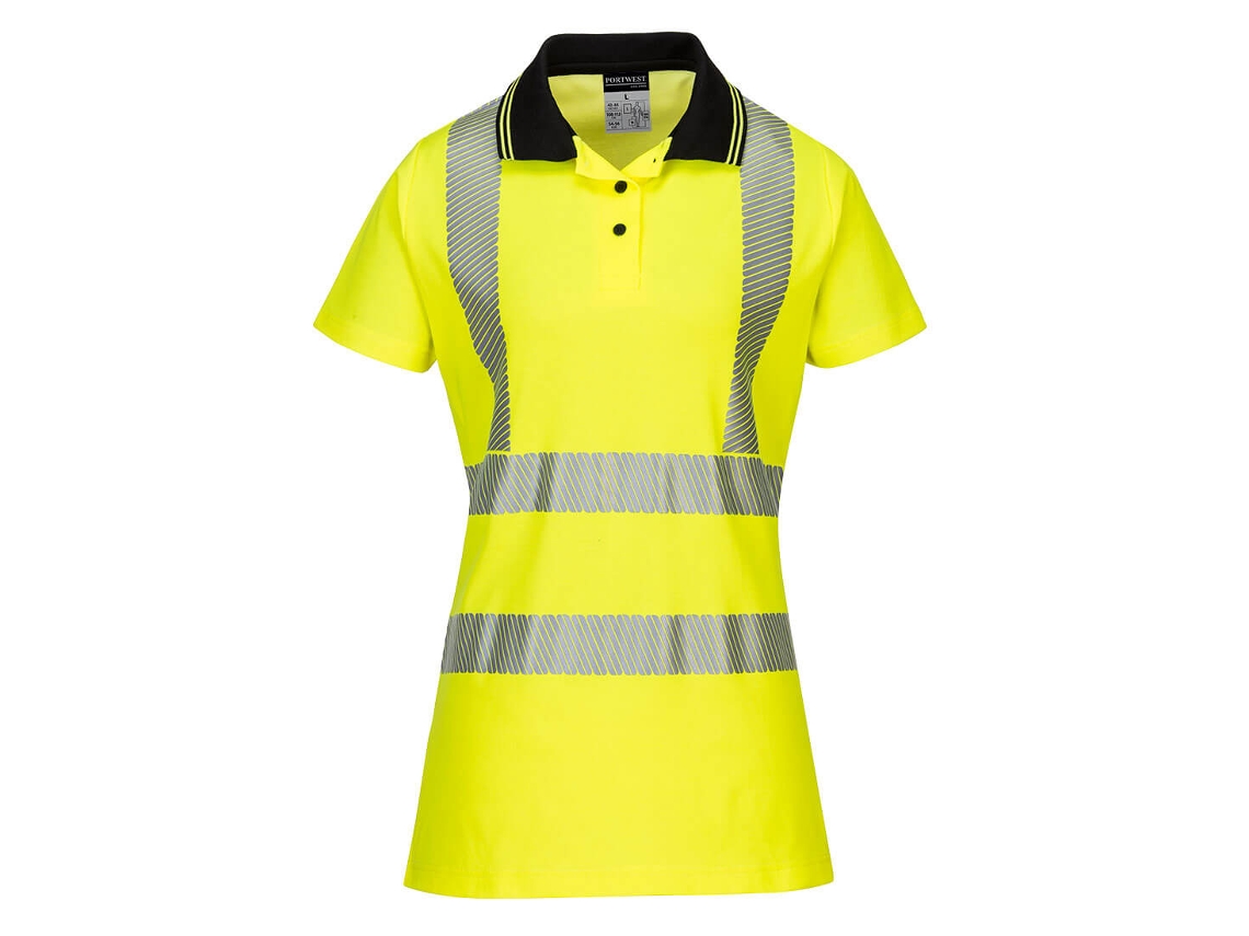 Polo Portwest Comfort Pro de algodón de alta visibilidad para mujer / Amarillo y negro / S