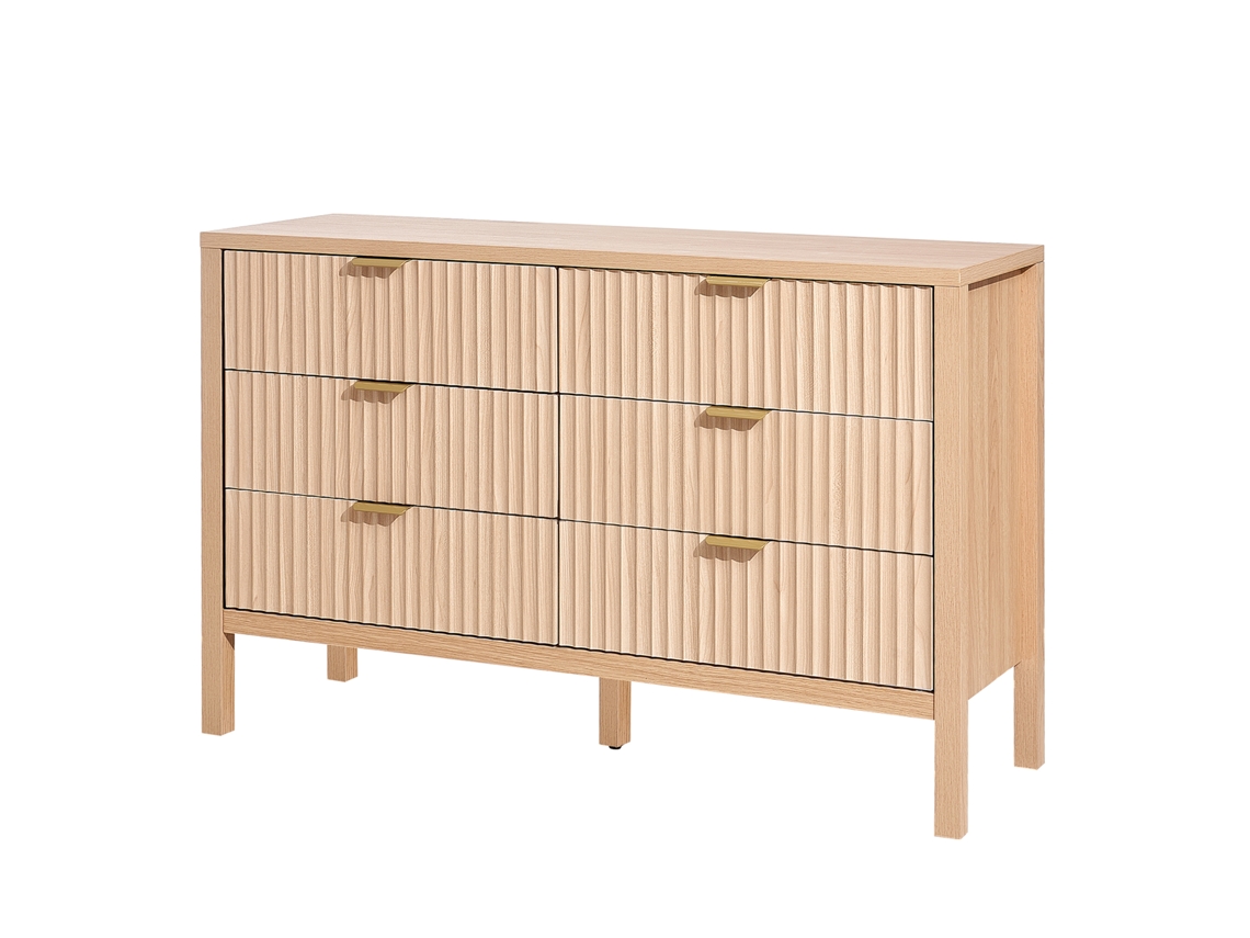 Cómoda Succebuy de 6 cajones de madera acanalada, 39,9 x 119,9 x 78,7 cm, color madera