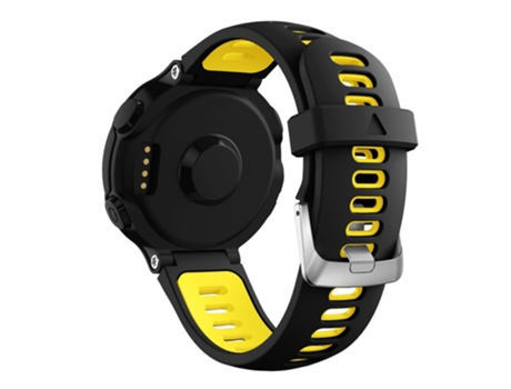 Correa de Silicona con hebilla plateada para Garmin Forerunner 735XT 220 230 235 620 630 - negro/amarillo