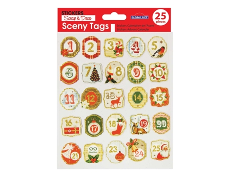 25 pegatinas de calendario de adviento - Purpurina dorada