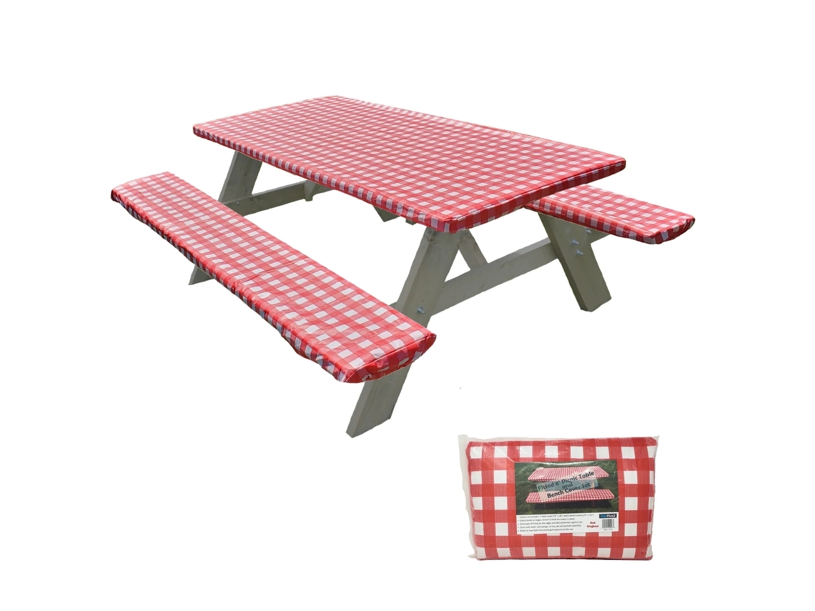 JILLIOPER Funda para mesa de picnic con fundas para bancos, bordes elásticos, mantel ajustable de vinilo impermeable con reverso de franela, resistente al vient
