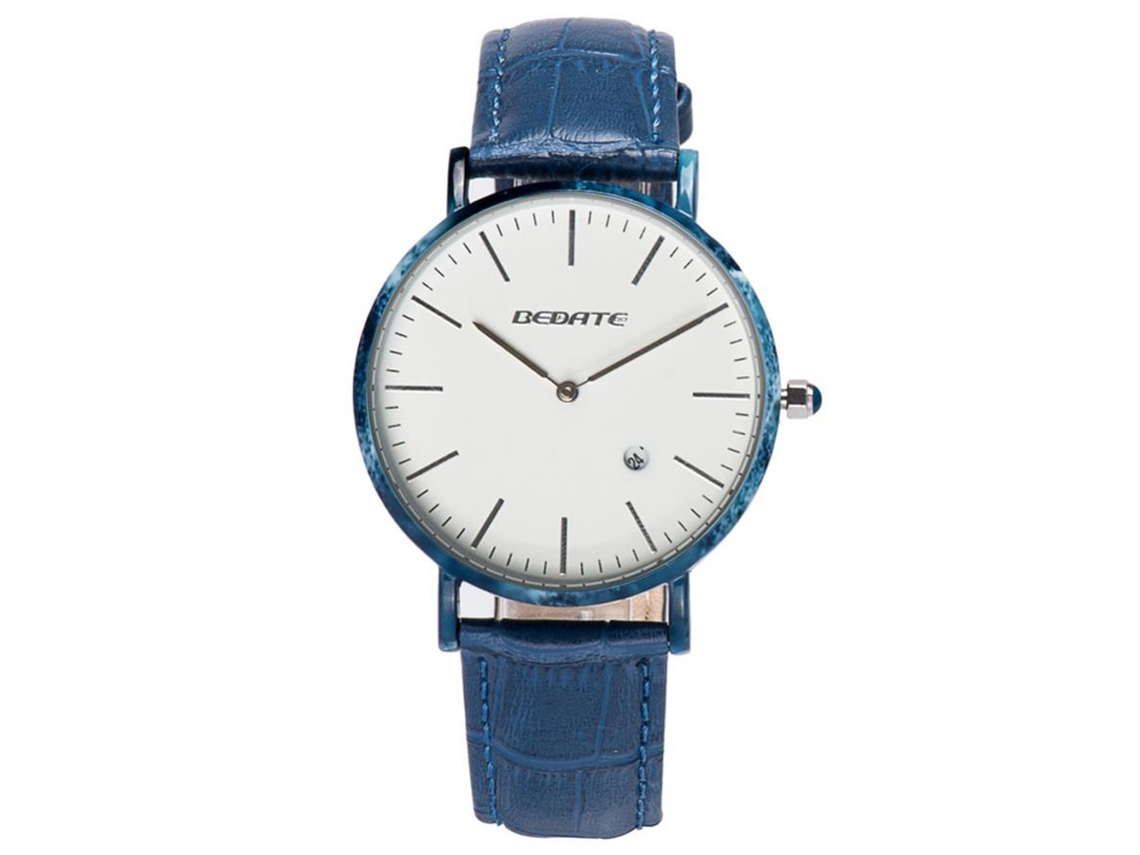Reloj De Pulsera Analógico De Cuarzo Para Hombre Con Correa De Pu Y Esfera Redonda (blanco Y Azul)