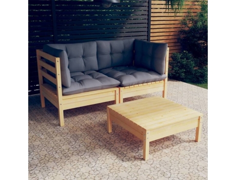 Conjunto 3 de muebles de jardín VIDAXL y cojines madera de pino