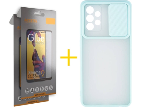 Carcasa y 2 Protectores de Pantalla de Vidrio Full Samsung A72 5G ACCETEL Gel Protección Cámara Verde