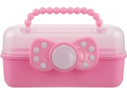 Caja organizadora de joyas de plástico rosa SFUSHOS con 3 compartimentos
