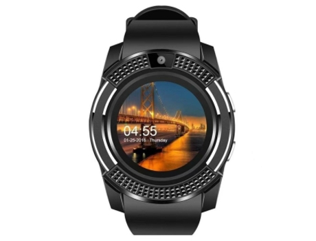Smartwach Pantalla redonda negra de paso de movimiento síncrono de movimiento Bluetooth 1.2