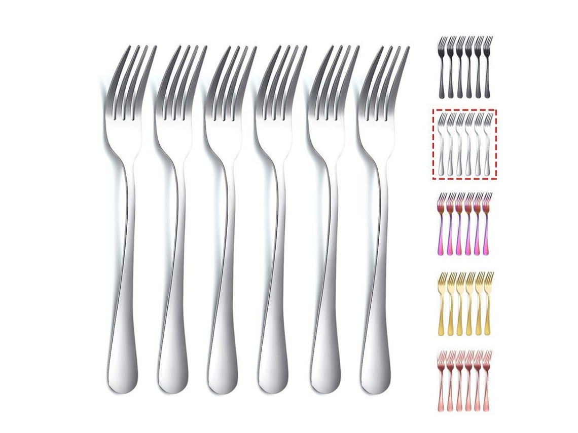 Juego de 6 tenedores Rebe de acero inoxidable resistente de 20,7 cm para uso diario, hoteles, restaurantes y eventos especiales.