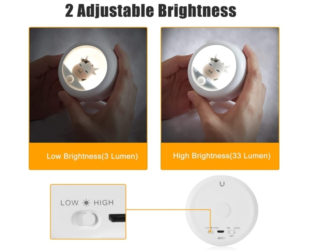 Luces nocturnas LED con sensor de movimiento para niños, recargables por USB, para dormitorio infantil, baño, inodoro, color blanco Vledary