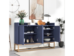 Aparador moderno y minimalista con 4 puertas sin tiradores, una elegante pieza de mobiliario para el comedor, el salón y la cocina, de color azul marino.