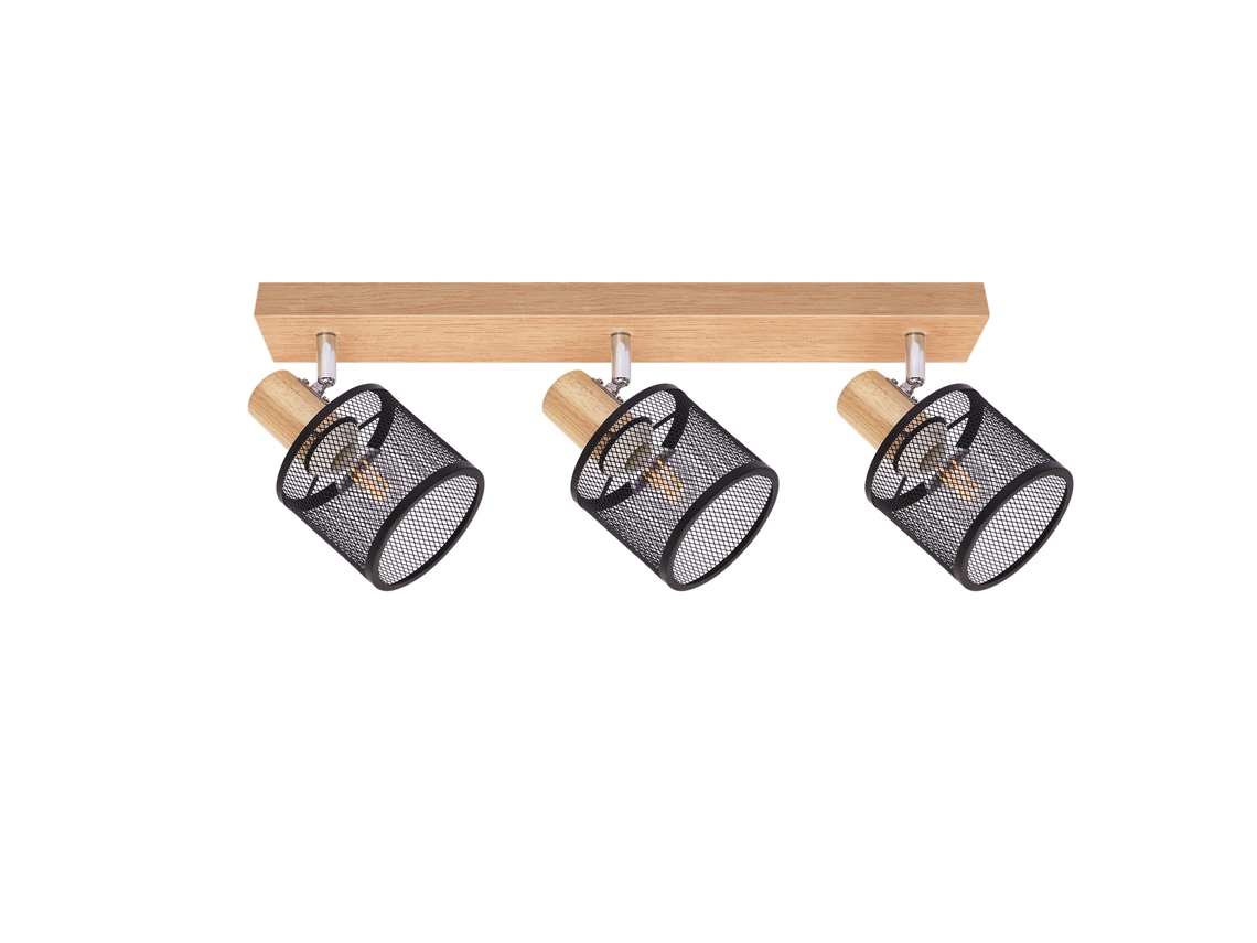 Foco de techo LED 3 lámparas aspecto madera negra E14 regulable 350 máx. 25W moderno para salón dormitorio cocina. NETTLIFE