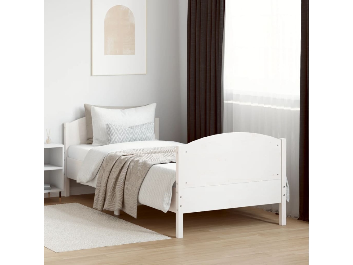 Estructura De Cama Sin Colchón Madera Maciza Blanca 90x190 Cm