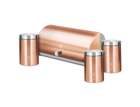 Panera de Mesa +Juego 3 Botes Cocina Almacenaje BERLINGER HAUS Contenedor de Pan con Tapa (Dorado - Aço Inoxidável)