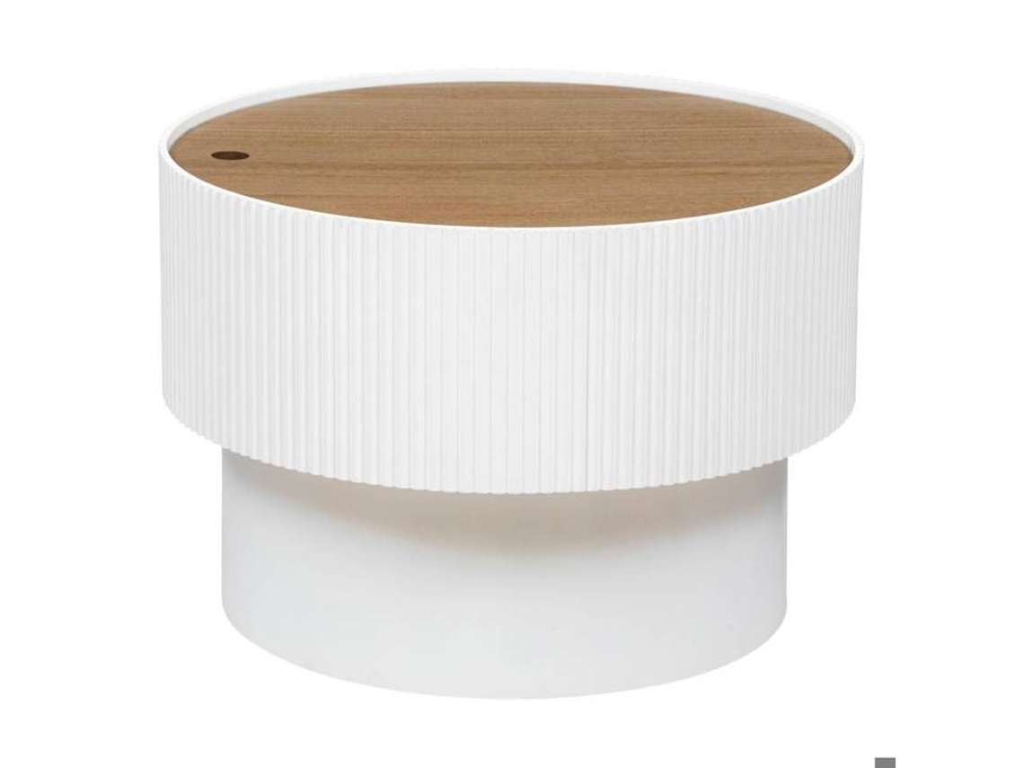 Mesa de centro Enola en chapa de fresno, 55 cm de diámetro, color blanco, Atmosphera Interior Designer