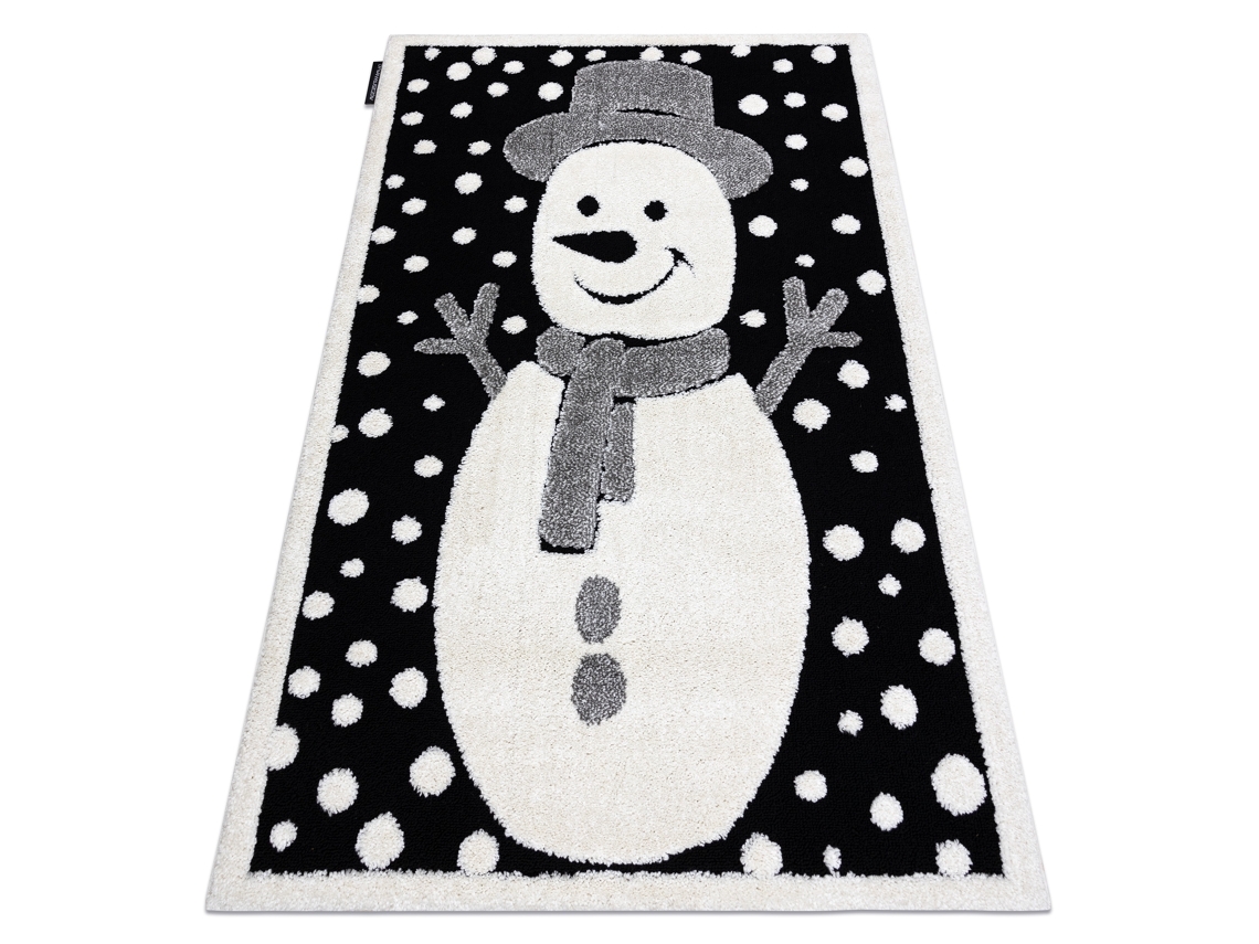 Alfombra Infantil Moderna Joy Snowman Monigote de Nieve, Para Niños - Estructura Dos Niveles de Vellón Negro/Crema (120 x 170 cm)