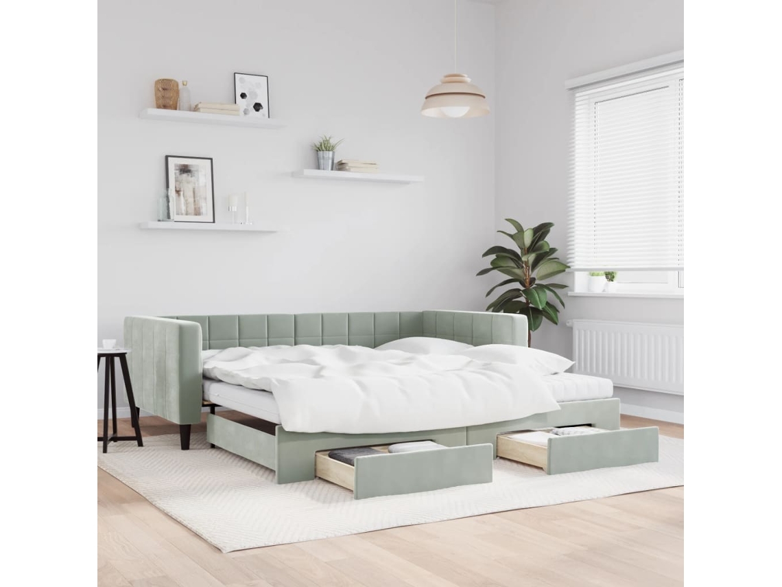 Sofá Cama Nido Con Cajones Terciopelo Gris Claro 100x200 Cm
