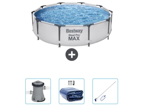 Piscina BESTWAY Round Steel Pro MAX - 305 x 76 cm - Gris - Incluida Bomba - Vela solar - kit de limpieza