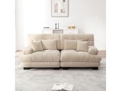 Sofá esquinero Cloud Chenille, 2 cojines lumbares y 2 cojines decorativos, estructura de madera maciza marrón claro, Mobrio