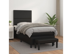 Cama Box Spring Con Colchón Cuero Sintético Negro 100x200 Cm