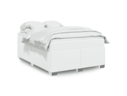 Cama Box Spring Con Colchón Cuero Sintético Blanco 140x190 Cm