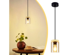 Zmh Lámpara Colgante Retro Negra E27 De 12 Centímetros De Diámetro En Combinación De Metal Madera Y Pantalla De Cristal Adecuada Para Comedores