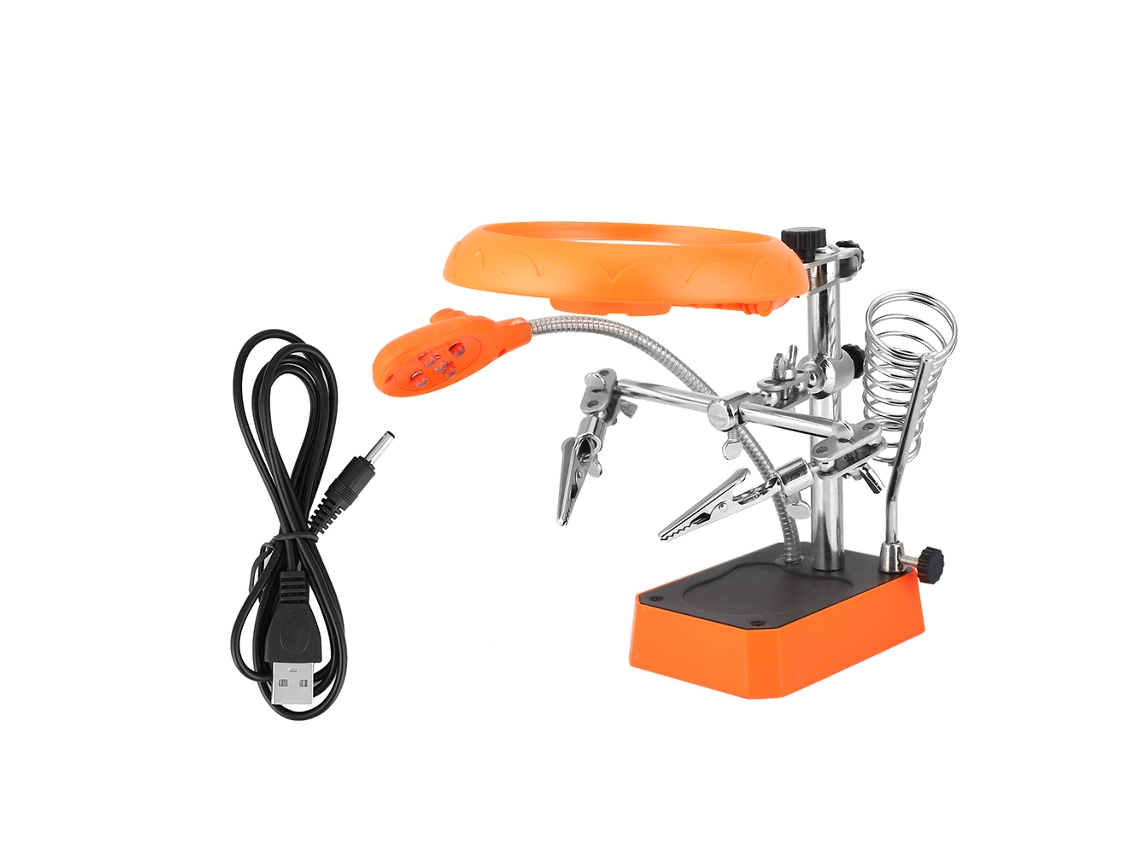 Lupa De Sobremesa Ajustable Con Luz Led Y Clip Auxiliar Para Reparación Electrónica Te-800