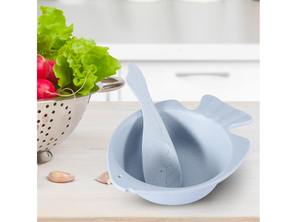 RNEMITERY en forma de pescado con cuchara para cereales y sopa, tazón de paja de trigo ecológico no tóxico reutilizable duradero tazón anti-slip anti-slip, tazó