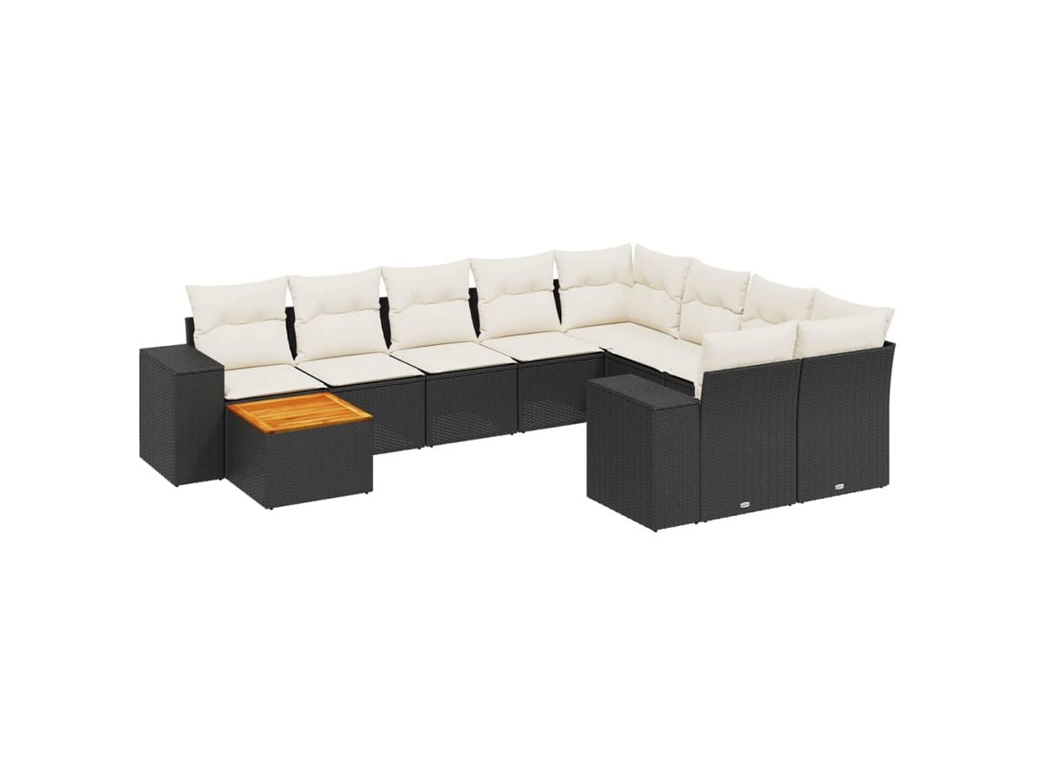 Conjunto de 10 sofás de jardín con cojines de mimbre, color negro, EXCLUSIVA MAISON