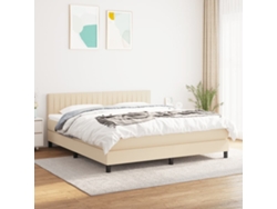 Cama Box Spring Con Colchón Tela Color Crema 180x200 Cm