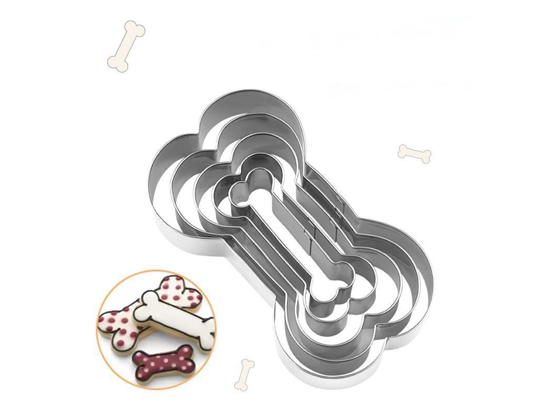 Juego de 5 cortadores de galletas con forma de hueso, acero inoxidable, plateado Tommy01