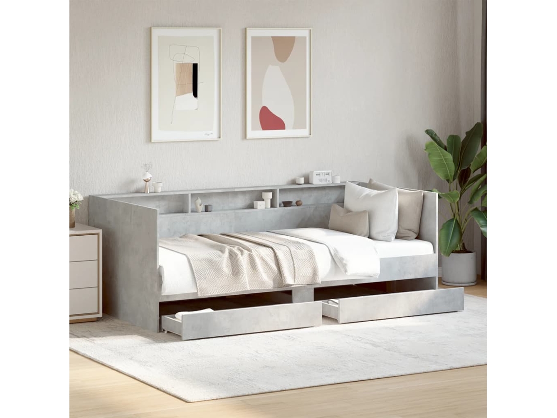Sofá Cama Con Cajones Sin Colchón Gris Hormigón 90x190 Cm