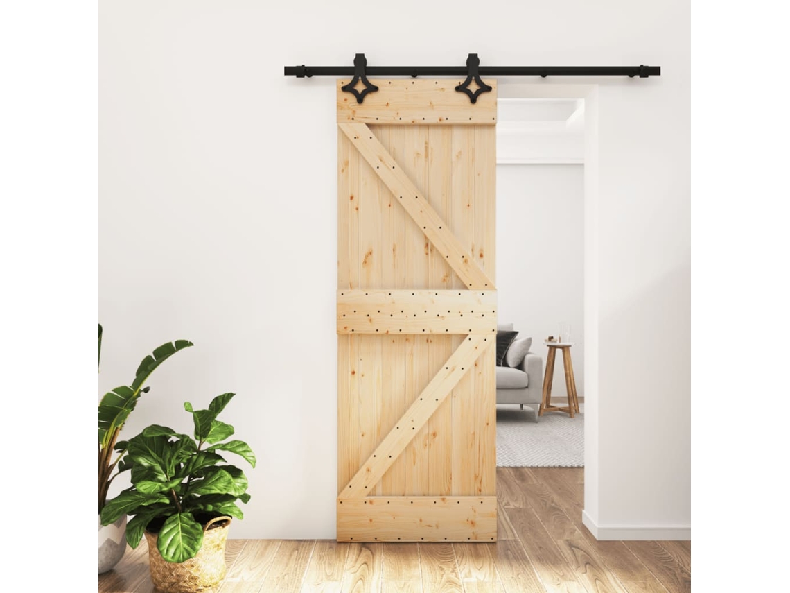 Puerta corrediza | Puerta corredera con herrajes 70x210 cm madera maciza de pino Wsd967951 Lovely Home