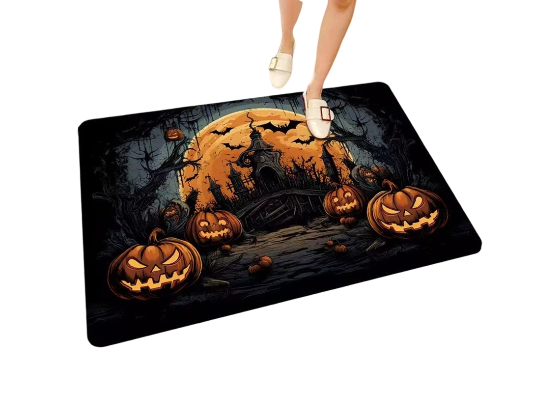 VYLARA Tapete De Boas-vindas Halloween 45x70cm Antiderrapante, Decoração Com Abóbora Para Banheiro E Interior