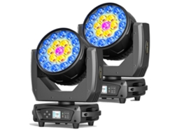 Luz móvil, 19 LED RGBW de 15 W, zoom de 10-55°, temperatura de color de 2400-8500 K, color negro, enchufe OEM