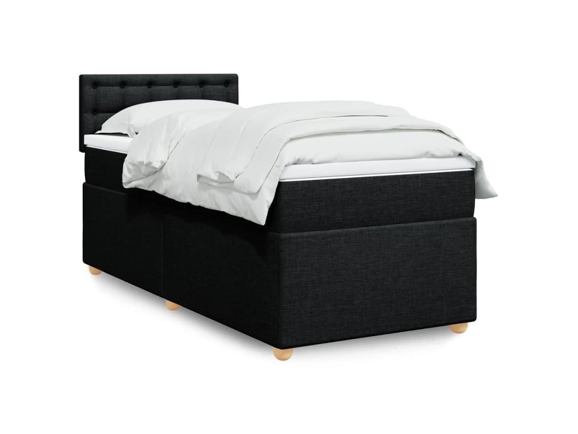 Cama Box Spring Con Colchón Tela Negro 90x200 Cm